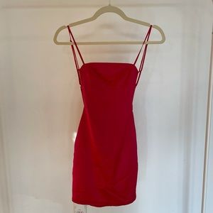 Oh Polly Cutting Shapes Satin red mini dress